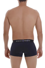 Black unico 22120100102 profundo a22 men’s briefs with white logo band and dark blue trunks color 82 front view