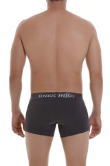 Black unico 22120100104 asfalto boxer briefs with gray waistband and white brand lettering in dark gray color