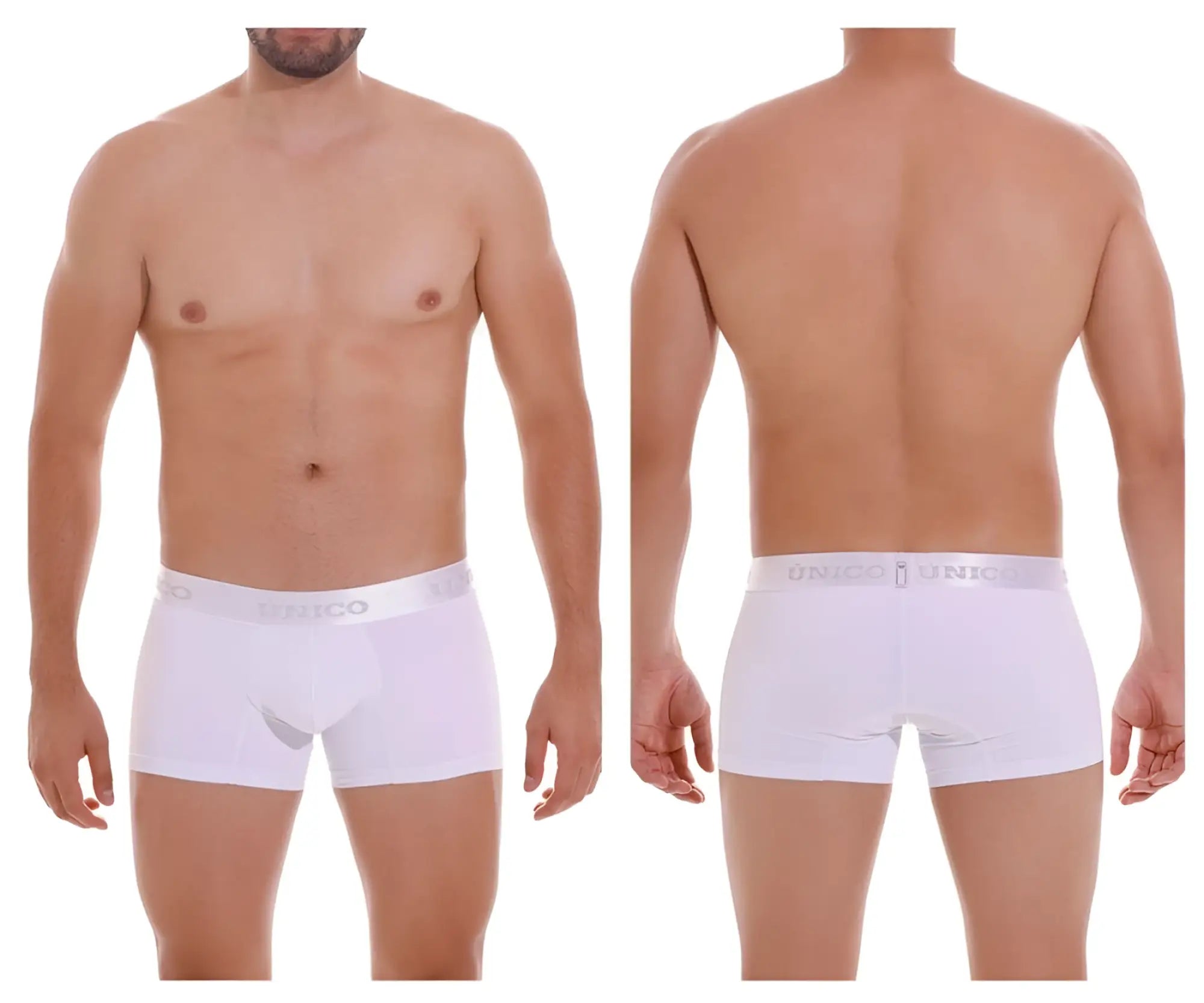 White men’s boxer briefs unico 22120100105 cristalino m22 trunks with subtle diego elastic waistband in white color