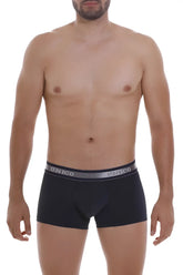 Black unico men’s briefs with gray elastic waistband and white brand name lettering in color 82-dark blue