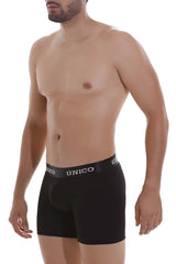Black unico intenso a22 snug fit men’s boxer briefs with elastic waistband in color 99 black front view