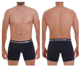 Black unico brand men’s boxer briefs with gray elastic waistband and silver unico logo in dark blue color