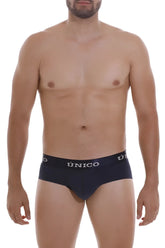Black unico 22120201102 profundo a22 briefs in dark blue with white logo band showing front side design