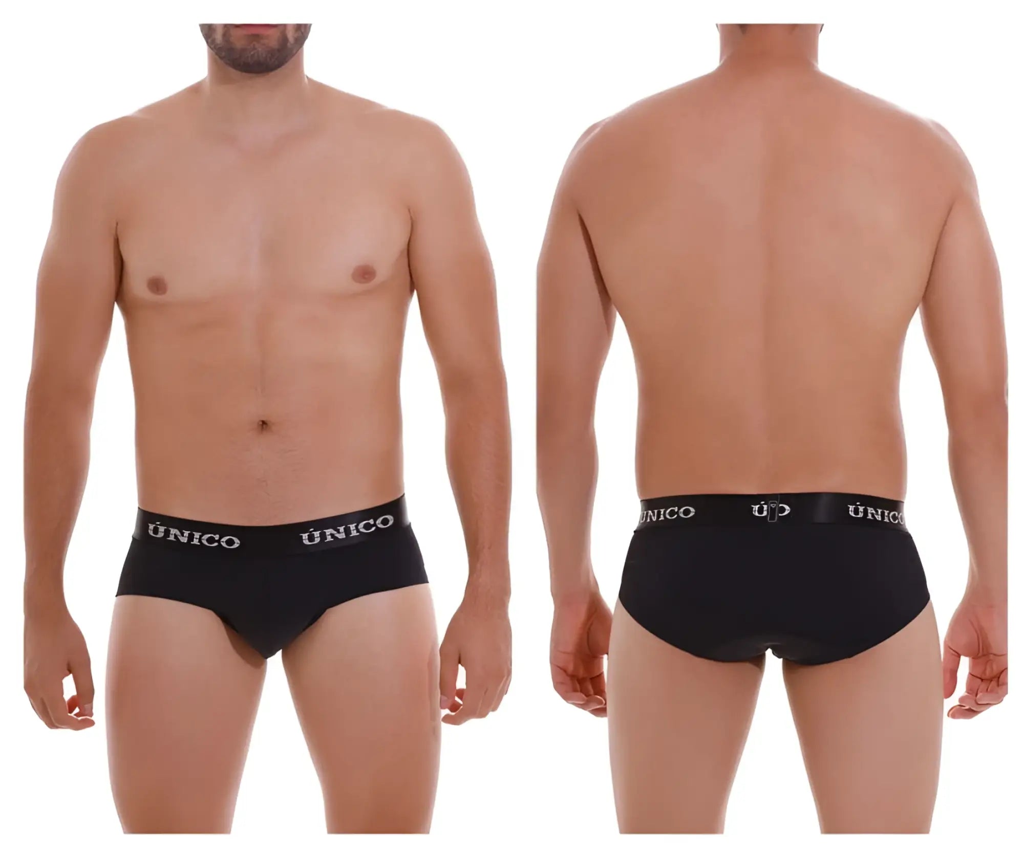 Black unico Intenso A22 briefs with a white logo waistband band in color 99 black showing front view