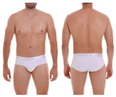 White men’s briefs with a subtle elastic waistband featuring unico branding in gray lettering color white