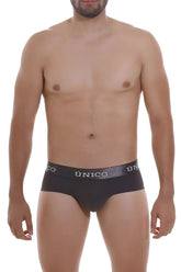 Black unico 22120201108 asfalto briefs in dark gray with a silver logo band in front for comfortable wear