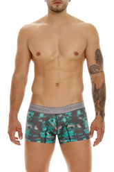 Men’s unico 23050100104 escaque trunks boxer briefs in teal gray digital camouflage with solid gray waistband