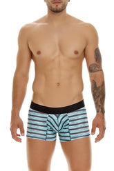 Unico 23050100116 espectaculo trunks turquoise light blue and black striped men’s boxer briefs with bold geometric front pattern