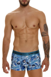 Unico 23080100106 atlantida men’s blue patterned boxer briefs with teal waistband for comfortable wear