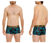 Unico 24010100104 esquema trunks in blue feature blue and black geometric pattern with a gold waistband boxer briefs