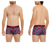 Men’s unico 24020100112 yute trunks red boxer briefs with vibrant red and blue abstract pattern and branded waistband