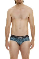 Blue leopard-print unico redondel briefs with black elastic waistband in blue color for comfortable wear