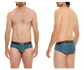Blue unico 24020101110 redondel briefs in blue leopard print with black elastic waistband and brand name detail