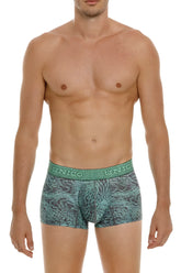 Men’s unico 24080100105 cairel trunks in dark gray and teal wave pattern with textured elastic waistband