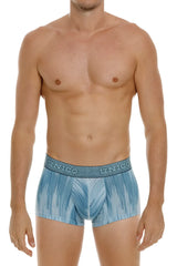 Light blue patterned Unico 24080100112 Hilada trunks with textured waistband featuring Unico brand name