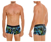 Blue and green geometric patterned men’s boxer briefs with black gantico waistband unico 24080100117 trino trunks