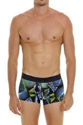 Unico 24080100117 Trino trunks men’s boxer briefs with blue and green geometric pattern and black waistband