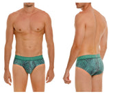 Teal and dark green patterned unico 24080101105 cairel briefs with textured abstract design for men