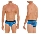 Blue galaxy-patterned Unico 24080101110 Infinito briefs with black elastic waistband featuring brand name