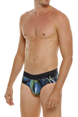 Men’s unico 24080101117 trino briefs in blue and green pattern with black ignicio waistband and printed design