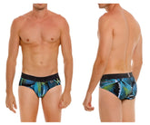 Unico 24080101117 Trino briefs men’s blue and green tropical leaf pattern with black elastic waistband