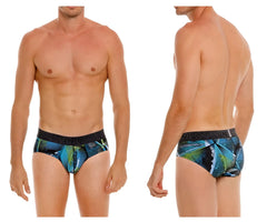 Unico 24080101117 Trino briefs men’s blue and green tropical leaf pattern with black elastic waistband