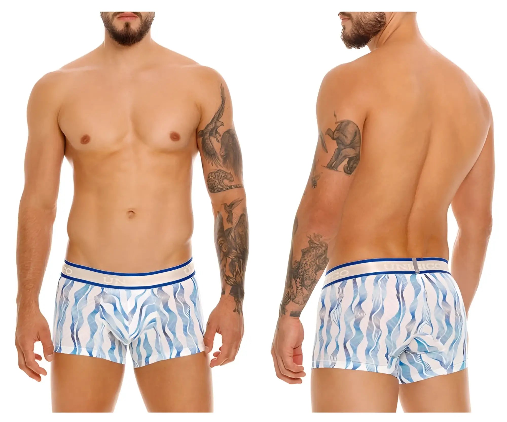 Unico 24100100116 pomposo trunks men’s blue and white patterned boxer briefs with wavy design in color 46-white