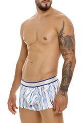 Blue and white patterned Unico 24100100116 Pomposo trunks with branded waistband for men’s boxer briefs