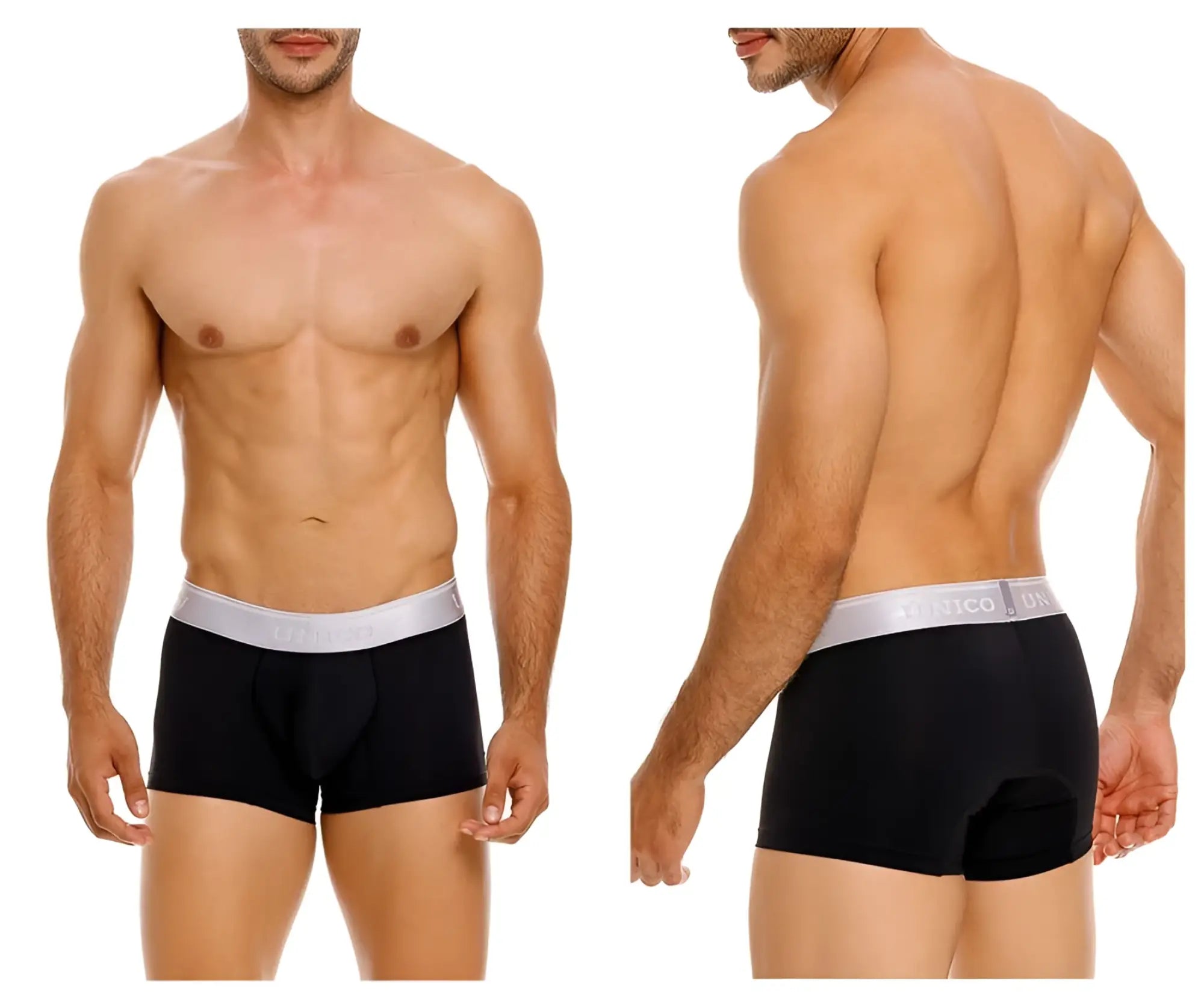 Black men’s briefs unico 24110100109 argento trunks with silver waistband and marcos branding in color 99-black