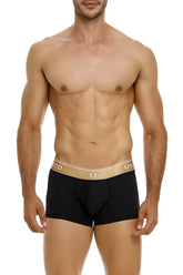 Black unico 24110100110 lingote trunks with gold waistband featuring unico brand logo in black briefs design