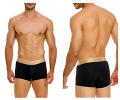Black mens briefs with gold elastic waistband featuring unico brand logo lingote trunks color 99 black