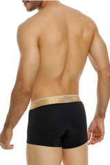 Black men’s briefs unico lingote trunks color 99 black with tan elastic waistband featuring brand logo