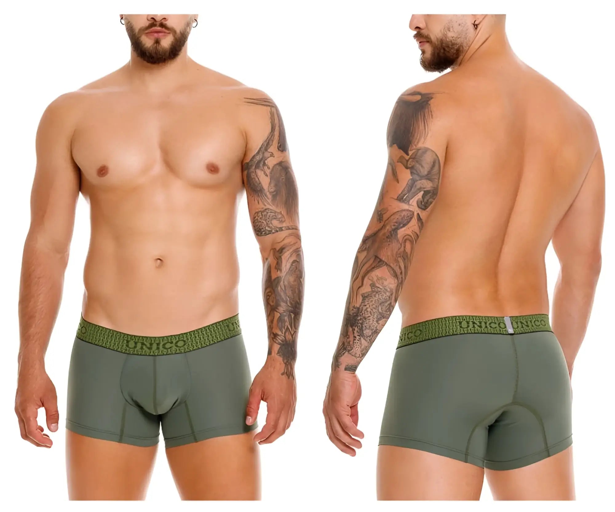 Olive green unico 25020100105 glauco trunks boxer briefs with textured elastic waistband front view