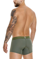 Olive green men’s boxer briefs with textured elastic waistband featuring panico unico branding unico 25020100105