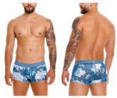 Blue and white wave-patterned boxer briefs with textured elastic waistband unic 25020100117 barniz trunks color 46-blue