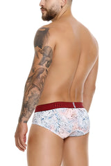 Unico 25020101103 Rizo briefs in white with pink and blue marble pattern and red elastic waistband