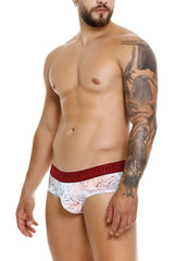 Unico 25020101103 rizo briefs in white with red patterned briefs and bold red waistband featuring unico brand name