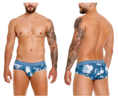 Blue and white patterned unico barniz briefs with textured waistband in color 46 blue for men