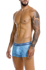 Light blue unico 25040100101 Estraza men’s boxer briefs with subtle leaf pattern and matching branded waistband