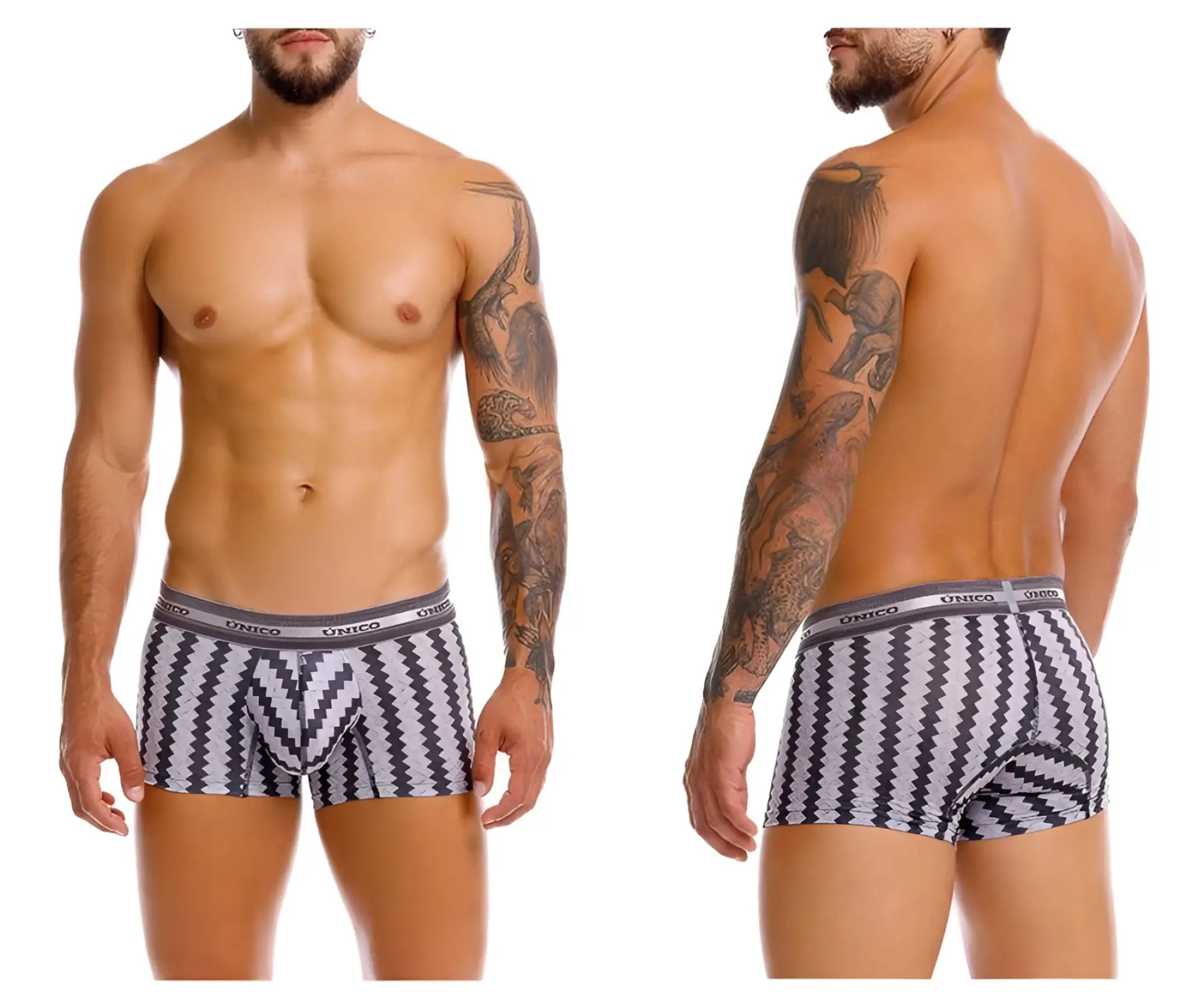 Black and white zigzag patterned unico 25040100118 tricotosa trunks briefs made of tricot fabric