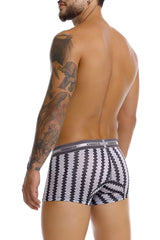 Unico 25040100118 tricotosa black and white zigzag tricot men’s boxer briefs with gray elastic waistband