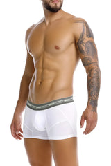White unico men’s boxer briefs with gray elastic waistband branded unico and breathable mesh panels color 00-white