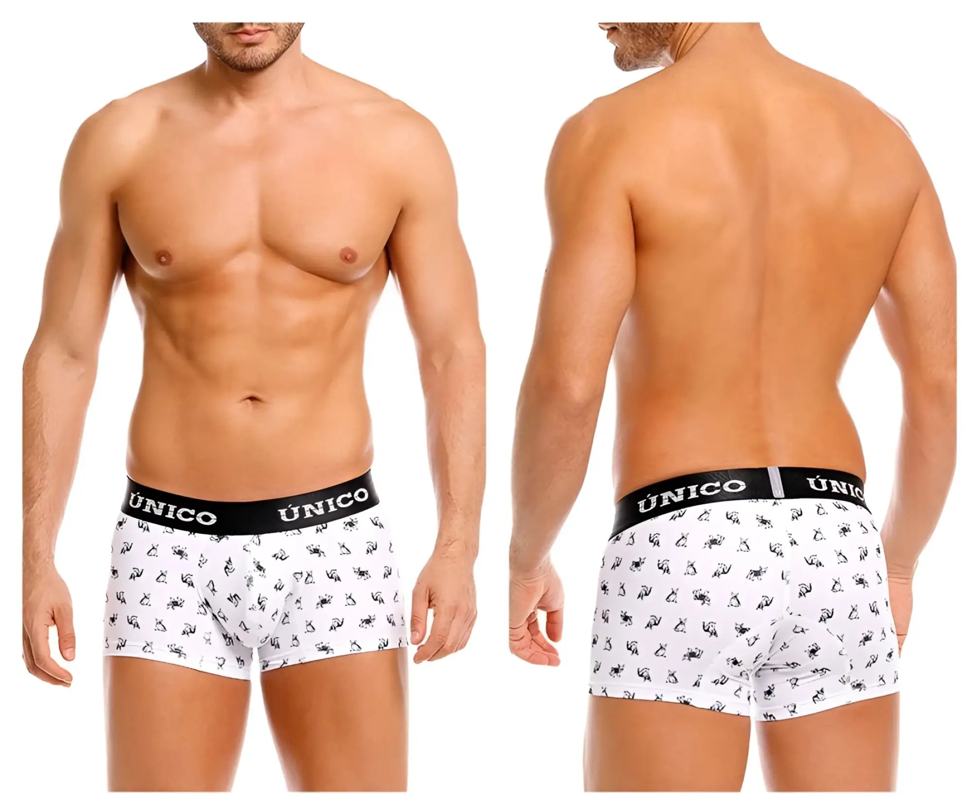 White unico 25040100130 frenchis trunks with black patterned briefs and contrasting black waistband in color 00-white