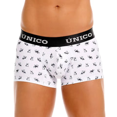 White unico 25040100130 frenchis briefs with black waistband and small black cartoon dogs pattern in white color