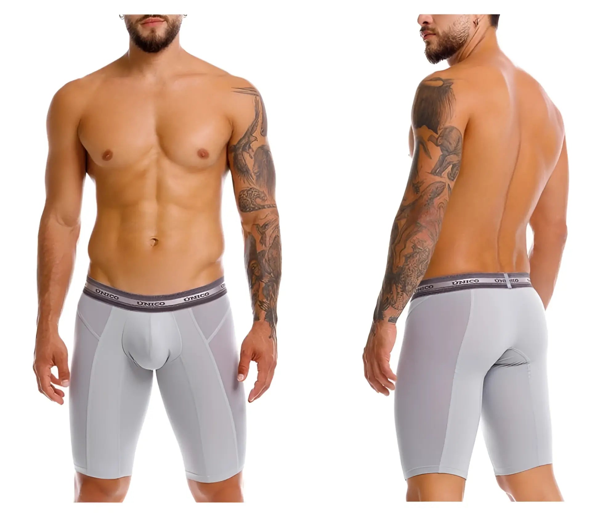 Light gray unico 25040100323 albaricoque men’s compression boxer briefs with contoured design and elastic waistband