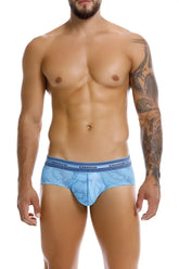 Light blue unico 25040101101 Estraza briefs with subtle leaf pattern and branded waistband in color 46-Blue