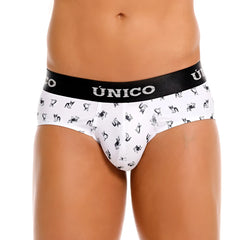 White unico 25040101130 frenchis briefs with black waistband and french bulldog pattern color 00-white