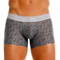 Gray patterned men’s boxer briefs with white unico elastic waistband in unico 25050100103 chisell trunks color 59-gray