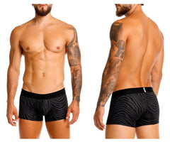 Black Unico 25050100104 Zelmur trunks with subtle gray zebra stripes and branded elastic waistband