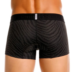 Black unico boxer briefs with subtle silver geometric pattern and branded elastic waistband in color 99-black